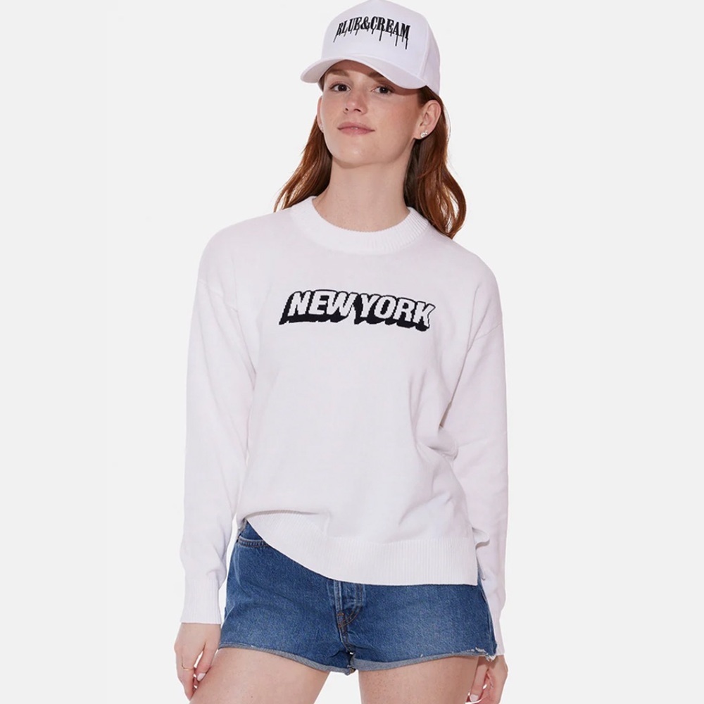 Blue & Cream - New York Cotton Crewneck - White